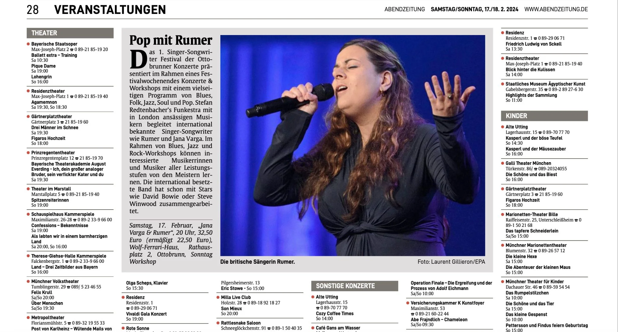 Veranstaltungen Abendzeitung München, Rumer with Redtenbacher's Funkestra, Wolf-Ferrari-Haus